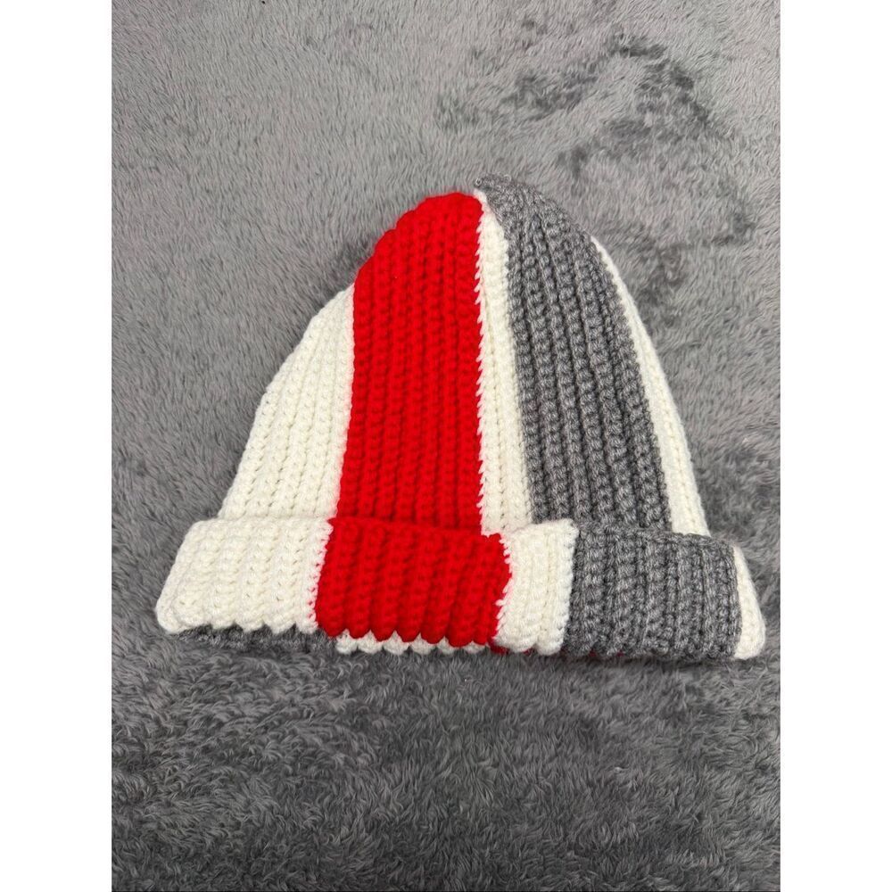 Red and grey crochet winter beanie! #winteraccessories